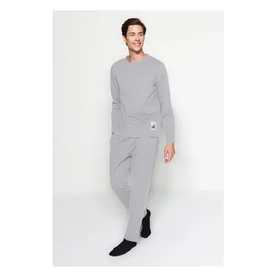 Trendyol Gray Men's Label Detailed Knitted Pajama Set