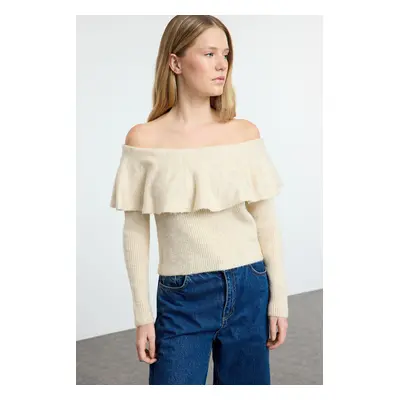 Trendyol Ecru Soft Texture Carmen Collar Knitwear Sweater