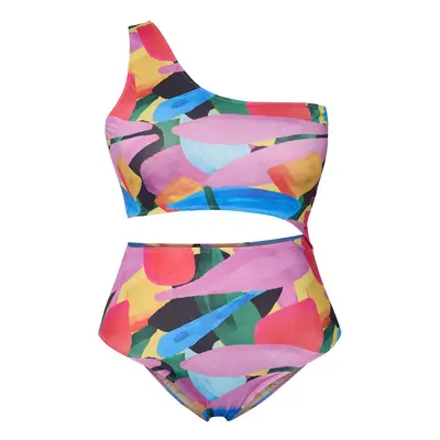 Trendyol Curve Multicolored One Shoulder Cut Out Detail Abstract Patterned Plus Size Swimsuit