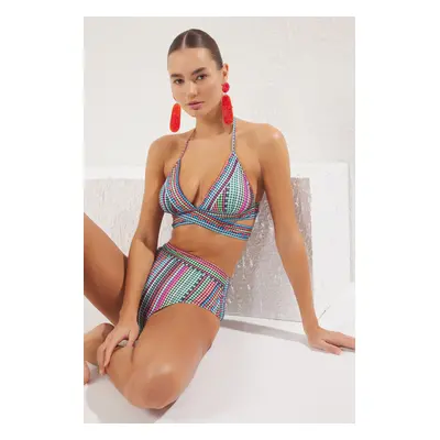 Trendyol Ethnic Patterned Double Breasted Bikini Set