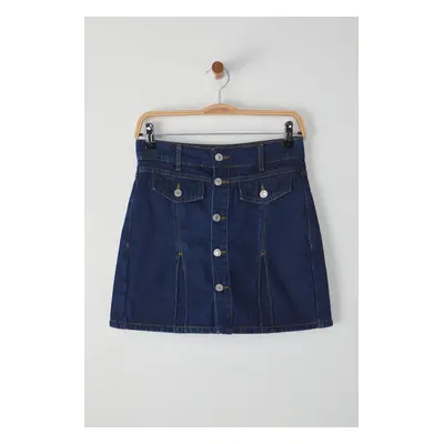 Trendyol Limited Edition Dark Blue Button Detailed Denim Shorts Skirt