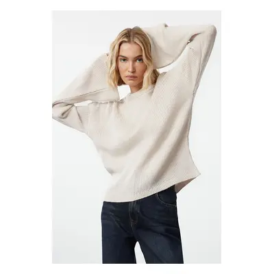 Trendyol Stone Wide Pattern Crew Neck Knitwear Sweater