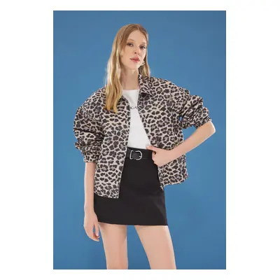 Trendyol Multicolored Leopard Print Zipper Oversize Denim Bomber Jacket