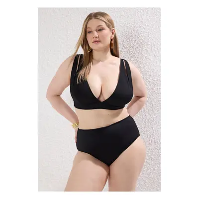 Trendyol Curve Black High Waist Basic Plus Size Bikini Bottom