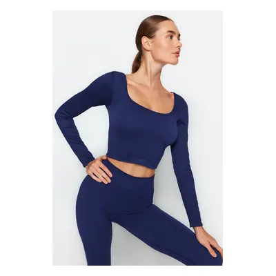 Trendyol Dark Navy Seamless Crop Extra Stretchy Knitted Sports Top/Blouse