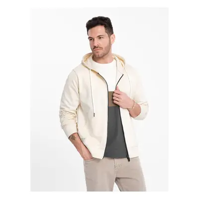 Ombre Men's BASIC unbuttoned hooded sweatshirt - cream