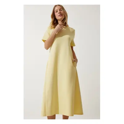 Happiness İstanbul Women's Yellow A-line Summer Combed Cotton Dress