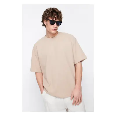 Trendyol Camel Oversize/Wide Cut Crew Neck Short Sleeve Basic Textured T-shirt