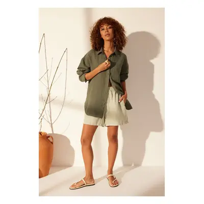 Trendyol Green 100% Linen Oversize Shirt