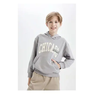 DEFACTO Boy's Hooded Pocket Printed Sweatshirt