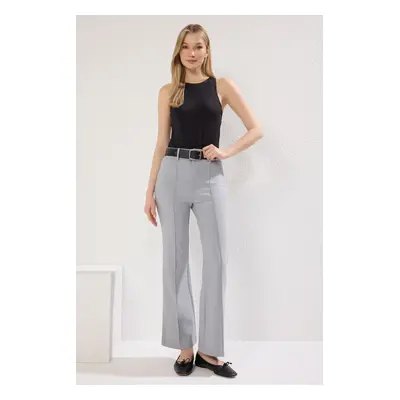 Trendyol Grey Ribbed Detail High Waist Flare/Flare Trousers