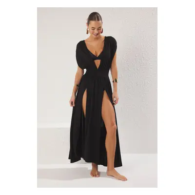 Trendyol Black Maxi Woven Slit Beach Dress