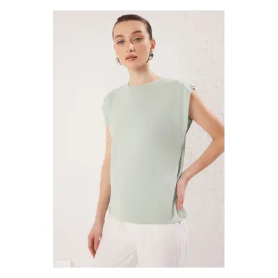 Trendyol Mint Modal Content Moon Arm Regular Cut Crew Neck Knitted T-Shirt