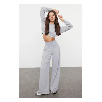 Trendyol Grey Slim Extra High Waist Wide Leg/Wide Cut Trousers