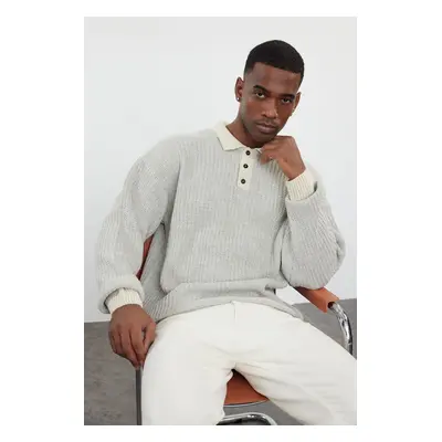 Trendyol Stone Casual Regular Polo Neck Textured Knitwear Sweater