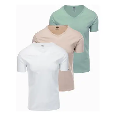 Ombre BASIC men's V-neck cotton shirt set - gray-green/white/beige