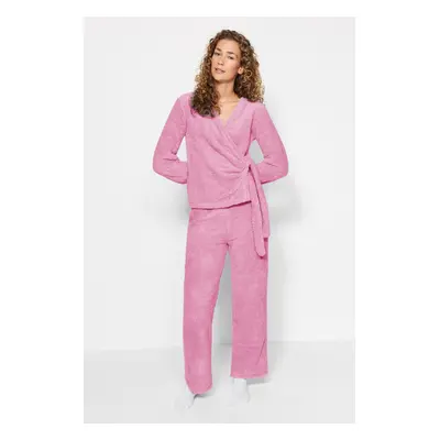 Trendyol Pink Double Breasted Collar Wellsoft Winter Knitted Pajama Set