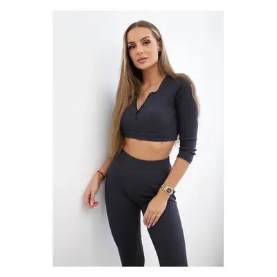 Žebrovaný crop top set z grafitu