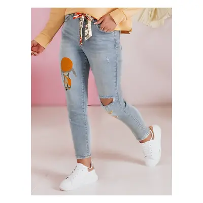 Spodnie damskie jeansowe slim fit z paskiem GIRLHOOD niebieskie Dstreet