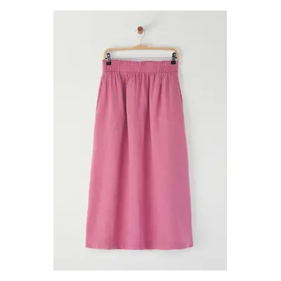 Trendyol Pale Pink 100% Linen Elastic Waist Midi Skirt