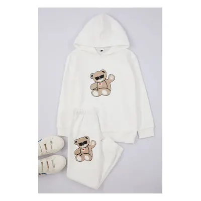 Trendyol Ecru Boy's Printed Hooded Knitted Bottom-Top Set