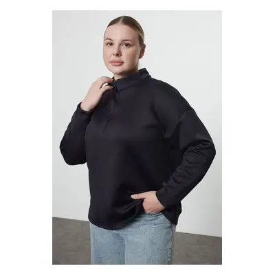 Trendyol Curve Navy Blue Stand-up Collar Wide Fit Plus Size Knitted Sweatshirt TBBSS24AO00000