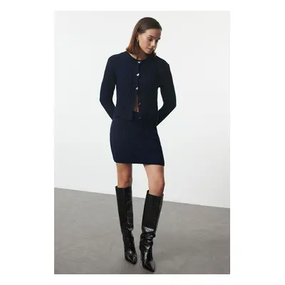 Trendyol Navy Blue Heart Buttoned Knitwear Top-Bottom Set