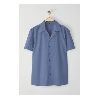 Trendyol Blue Regular Fit Seersucker Textured Summer Striped Shirt