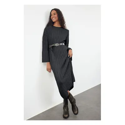 Trendyol Anthracite Maxi Knitwear Hair Knitted Wide Pattern Dress