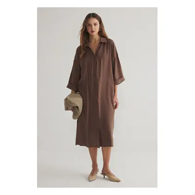 Trendyol Brown Plain Midi Woven Dress