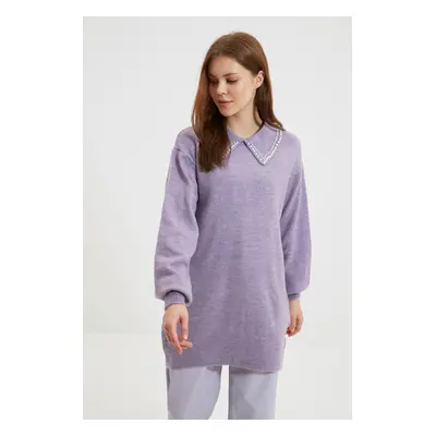 Trendyol Lilac Baby Neck Pearl Soft Knitwear Sweater