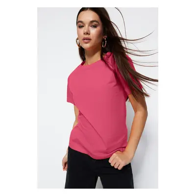 Trendyol Pink*001 100% Cotton Basic Crew Neck Knitted T-Shirt