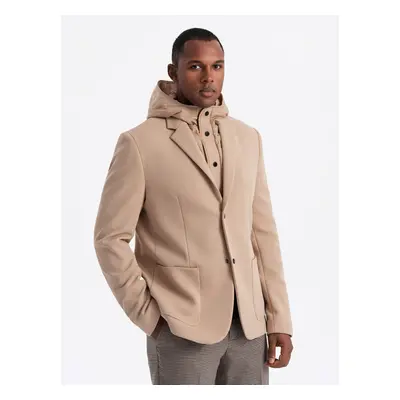 Ombre Men's jacket with high collar and hood - light brown