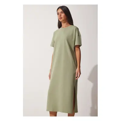 Happiness İstanbul Women's Khaki Cotton Daily Combed Cotton Dress