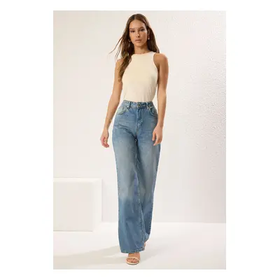 Trendyol Blue High Waist Wide Leg Jeans