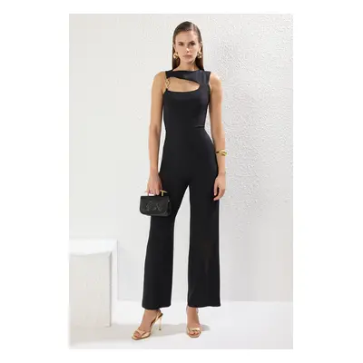 Trendyol Black Chain Accessory Detail Woven Overalls