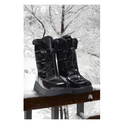 Trendyol Black Water Repellent Lace-Up Short Flat Heeled Women's Snow Boots