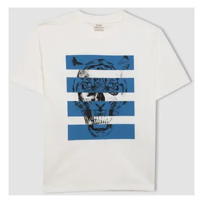 DEFACTO Boy's Crew Neck Printed Short Sleeve T-Shirt