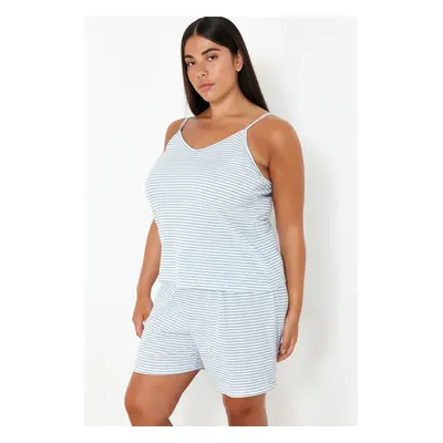 Trendyol Curve Blue Striped Thin Strap Knitted Pajama Set