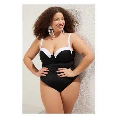 Trendyol Curve Black Contrast Detail Thick Strap Plus Size Swimsuit