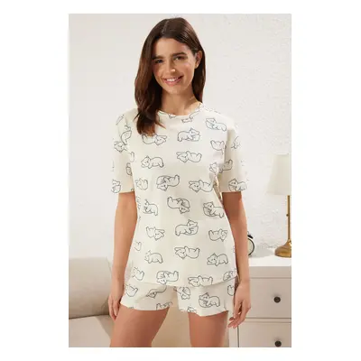 Trendyol Ecru Animal Jersey Knitted Pajama Set