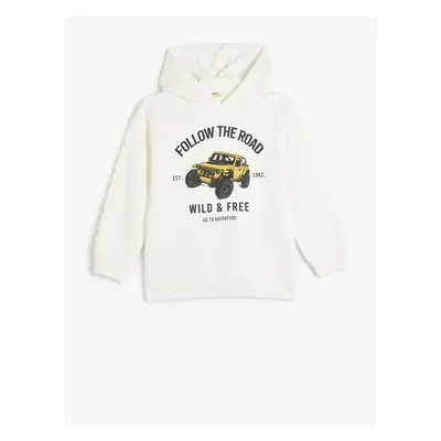 Koton Hooded Sweatshirt Long Sleeve Print Detailed Raised