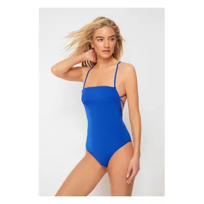 Trendyol Saxe Blue Square Neck Decollete Regular Swimsuit