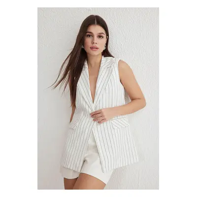 Trendyol White Oversized Jacket Collar Long Striped Vest Waistcoat