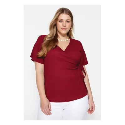 Trendyol Curve Red Crepe Double Breasted Knitting with Tie Detail Blouse