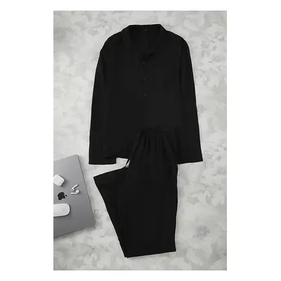 Trendyol Black More Sustainable Fine Woven Pajama Set