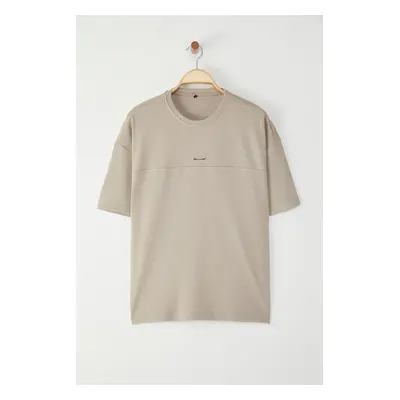 Trendyol stone Oversize/Wide Cut Metal Label Detail Interlock T-Shirt