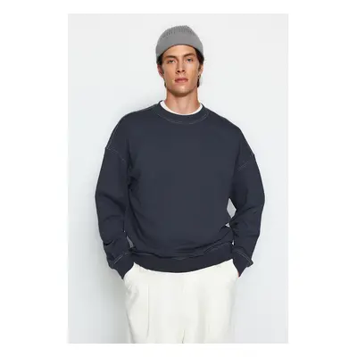 Trendyol Anthracite Oversize/Wide Cut Contrast Stitch Detailed Crew Neck Sweatshirt