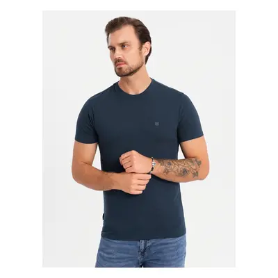 Ombre Men's SLIM FIT T-shirt with round neckline and logo - navy blue