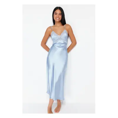 Trendyol Light Blue Lace Back Detailed Rope Strap Satin Woven Nightgown